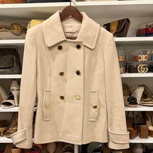Tory Burch Cream Double-Breasted Pea Coat